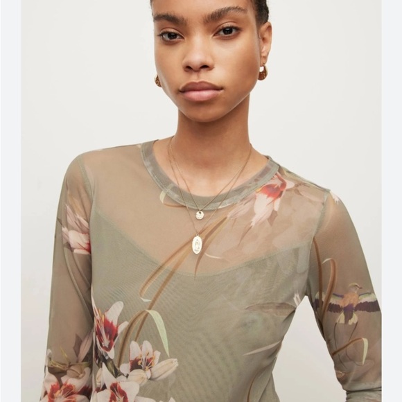 Allsaints Mesh Bodysuit soft green floral print size US 2 - Picture 1 of 16